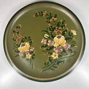 Vintage 12” Wooden Hand Painted & Stamped Dutch Decorative Platter Gold